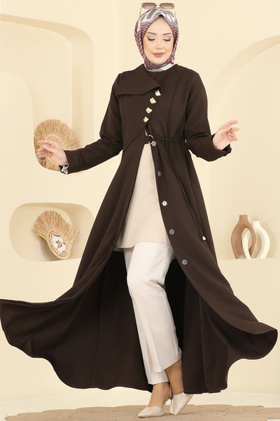 S.L. - Gold Düğmeli Dabıl Ferace 2791SL432-MS Koyu Kahve - 421646