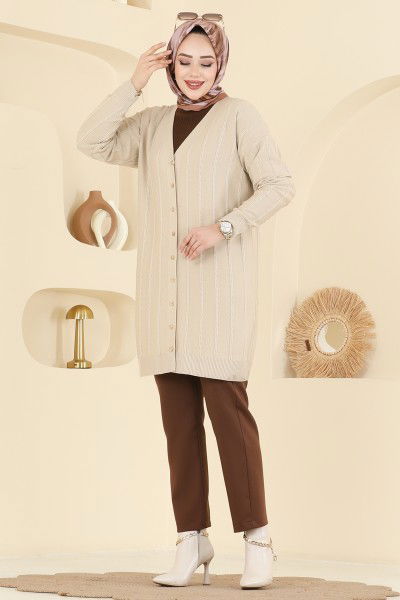 U.Z. - Gold Düğmeli Merserize Hırka 3197UZ662-MS Taş