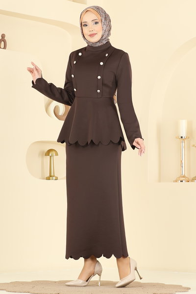 S.L. - Gold Düğmeli Scuba Takım 2808SL432-MS Kahve - 425231