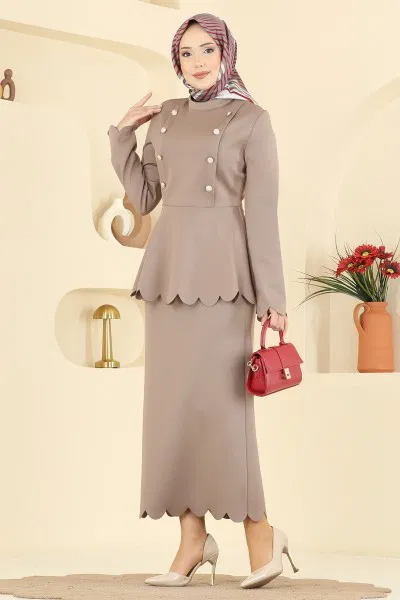 S.L. - Gold Düğmeli Scuba Takım 2808SL432-MS Koyu Vizyon