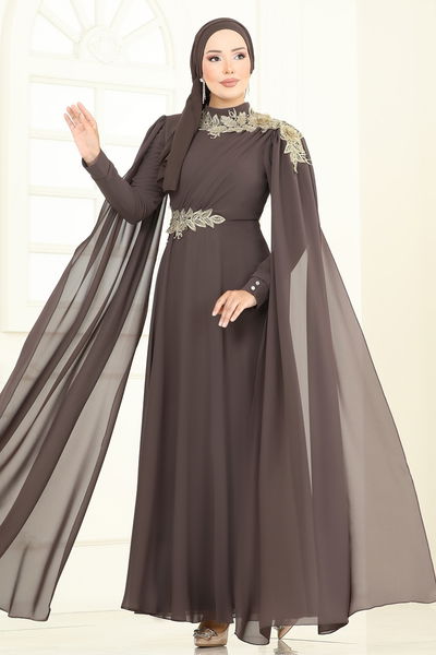 A.B. - Gold Güpürlü Şifon Abiye 8023AB368-MS Koyu Vizyon - 366435