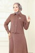 Gömlek Detaylı Elbise Takım PL9157-MS Kahve - Thumbnail