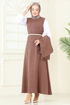 Gömlek Detaylı Elbise Takım PL9157-MS Kahve - Thumbnail