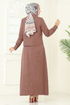 Gömlek Detaylı Elbise Takım PL9157-MS Kahve - Thumbnail