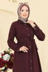 Gömlek Yaka Balıksırtı Elbise 24082UKBK1160-MS Bordo - Thumbnail