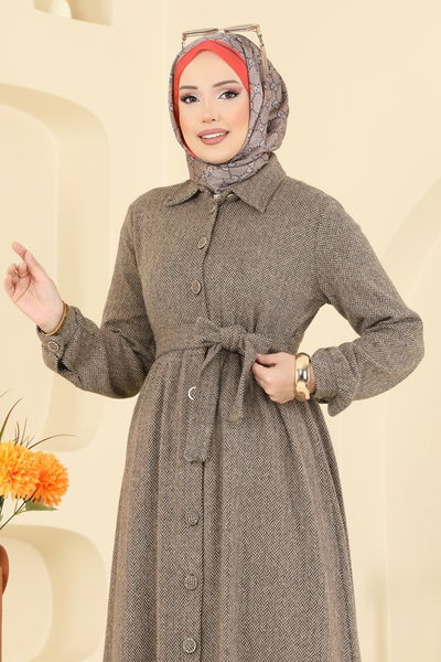 U.K.B.K. - Gömlek Yaka Balıksırtı Elbise 24082UKBK1160-MS Vizyon - 413663