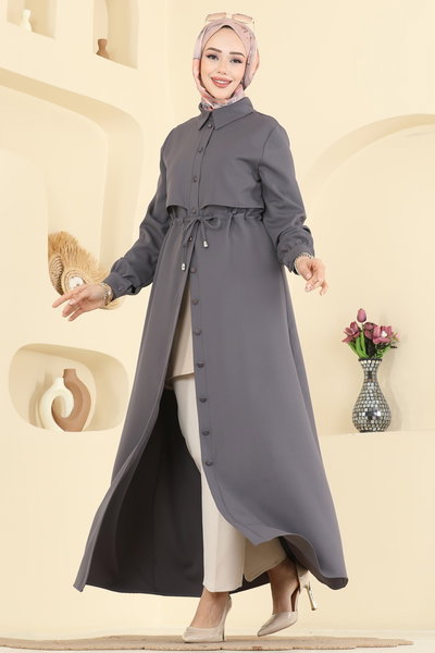 P.L. - Gömlek Yaka Dabıl Elbise PL9199-MS Antrasit - 420631