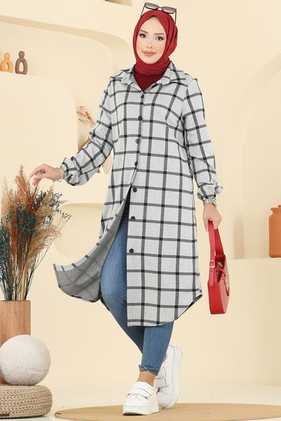 K.T.R. - Gömlek Yaka Ekose Tunik 3062KTR750-MS Desen 4 Gri - 394668