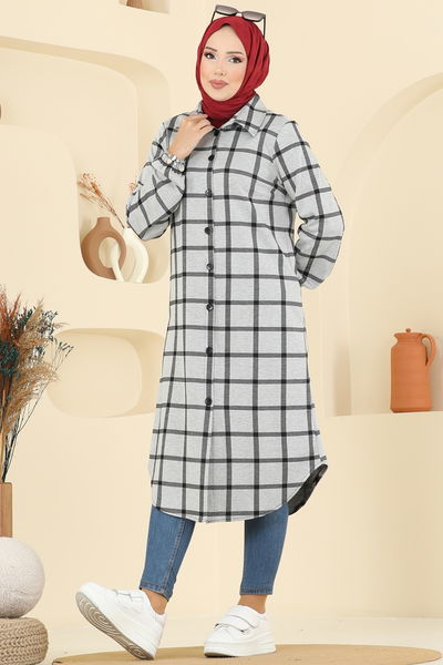 K.T.R. - Gömlek Yaka Ekose Tunik 3062KTR750-MS Desen 4 Gri - 394669