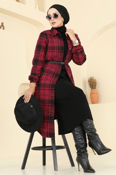 K.T.R. - Gömlek Yaka Ekose Tunik 3062KTR750-MS Desen2 Kırmızı - 394618