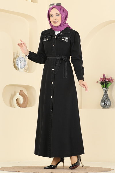 O.R.G. - Gömlek Yaka Kot Elbise 6804ORG1169-MS Siyah - 421326