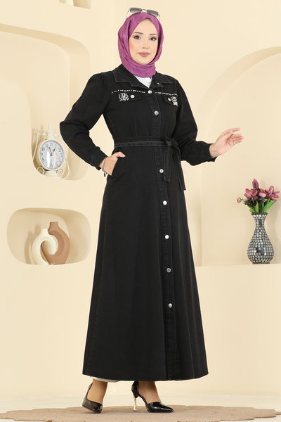 O.R.G. - Gömlek Yaka Kot Elbise 6804ORG1169-MS Siyah - 421327