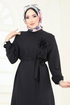 Gül Detaylı Elbise 801OZN1046-MS Siyah - Thumbnail