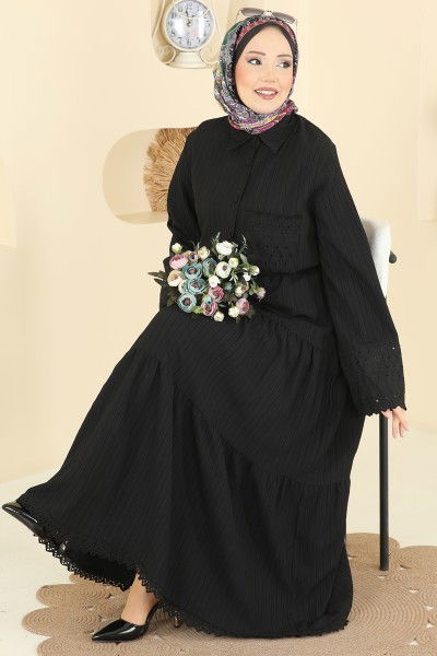 A.S.N. - Güpür Detaylı Etekli Takım 328ASN888-MS Siyah