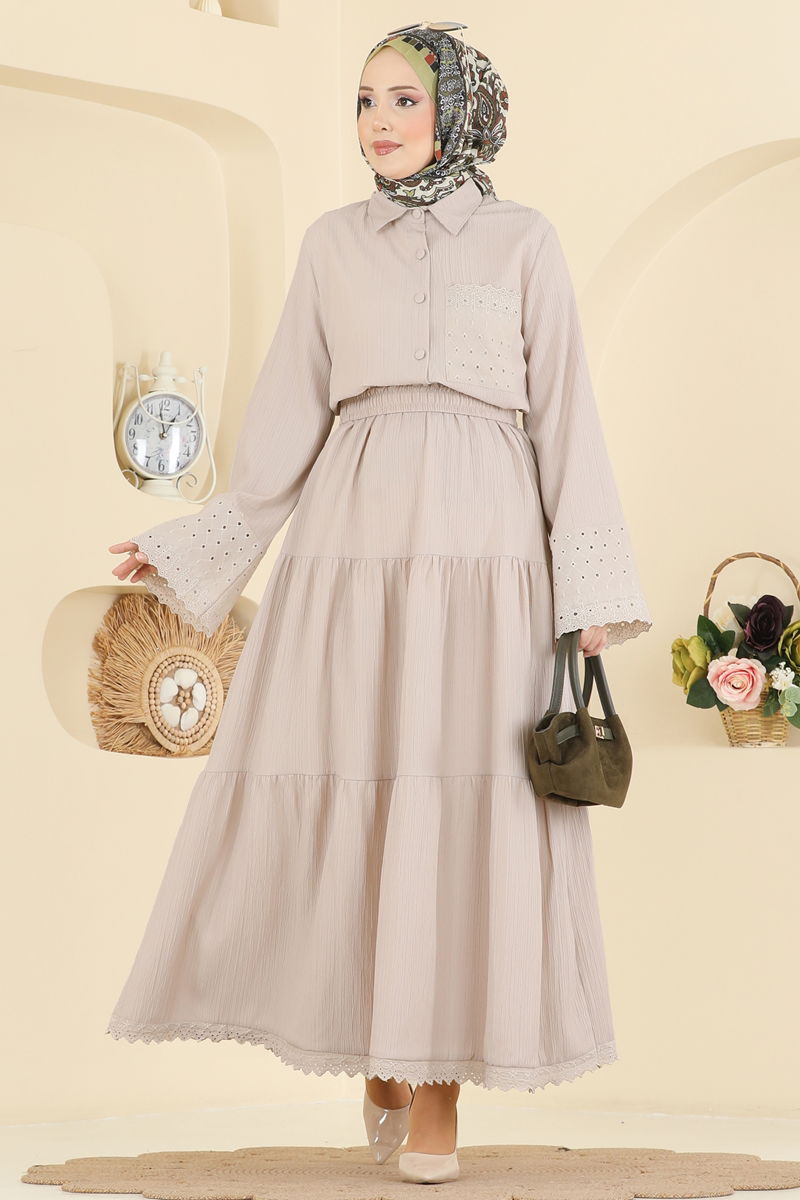 Güpür Detaylı Etekli Takım 328ASN888-MS Taş