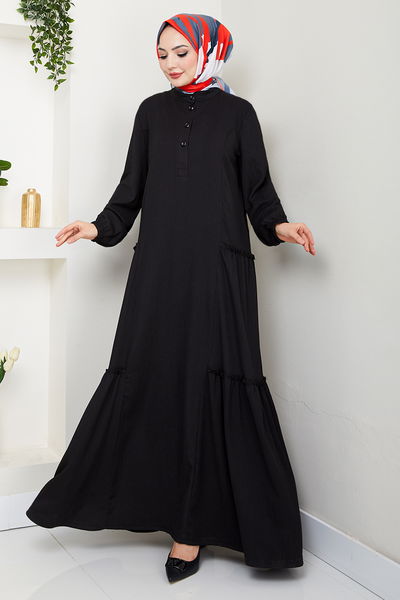 MRV D.V.L. - Half Buttoned Up Bürümcük Dress 402DVL897-M Black - 353207