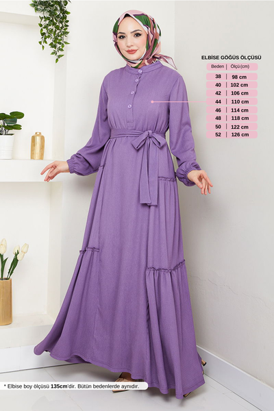 MRV D.V.L. - Half Buttoned Up Bürümcük Dress 402DVL897-M Dark Lilac - 354866
