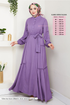 Half Buttoned Up Bürümcük Dress 402DVL897-M Dark Lilac - Thumbnail