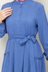 Half Buttoned Up Bürümcük Dress 402DVL897-M Indigo - Thumbnail