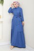 Half Buttoned Up Bürümcük Dress 402DVL897-M Indigo - Thumbnail