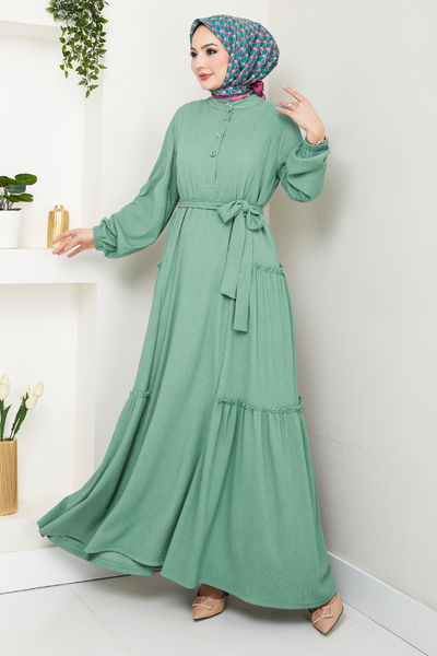 MRV D.V.L. - Half Buttoned Up Bürümcük Dress 402DVL897-M Mint - 353210