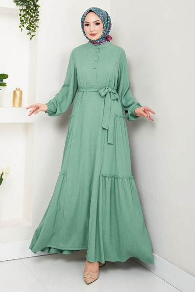 MRV D.V.L. - Half Buttoned Up Bürümcük Dress 402DVL897-M Mint - 353211
