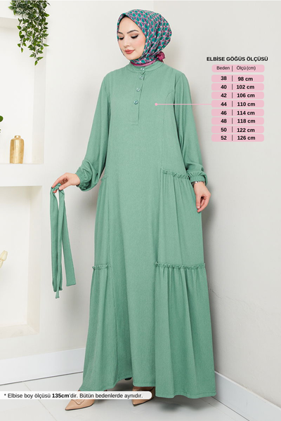 MRV D.V.L. - Half Buttoned Up Bürümcük Dress 402DVL897-M Mint - 354868