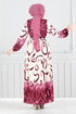 Half Buttoned Up Patterned Dress 0208ASN936-M Dark Rose Kurusu - Thumbnail
