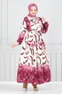 Half Buttoned Up Patterned Dress 0208ASN936-M Dark Rose Kurusu - Thumbnail