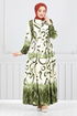 Half Buttoned Up Patterned Dress 0208ASN936-M Green - Thumbnail