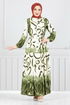 Half Buttoned Up Patterned Dress 0208ASN936-M Green - Thumbnail