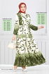 Half Buttoned Up Patterned Dress 0208ASN936-M Green - Thumbnail