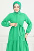 Half Buttoned Up Tericotone Dress 400ART1044-M Benetton Green - Thumbnail