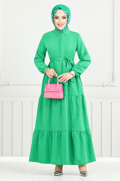 MRV A.R.T. - Half Buttoned Up Tericotone Dress 400ART1044-M Benetton Green