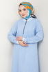 Half Zippered Linen Team 1724SVL982-M Baby Blue&Ecru - Thumbnail