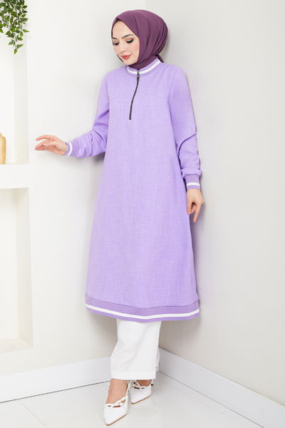 MRV S.V.L. - Half Zippered Linen Team 1724SVL982-M Lilac&Ecru - 353252