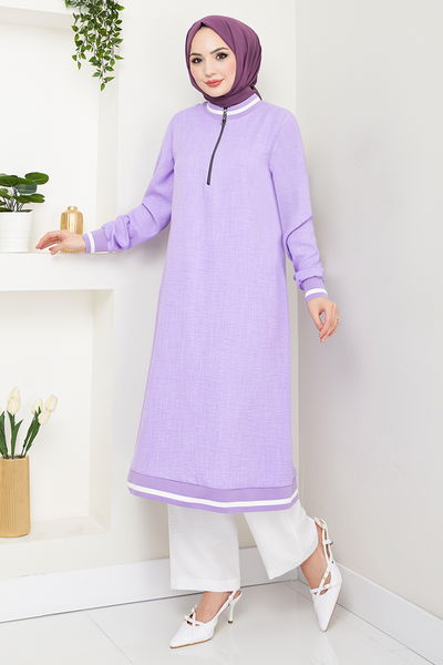 MRV S.V.L. - Half Zippered Linen Team 1724SVL982-M Lilac&Ecru - 353253