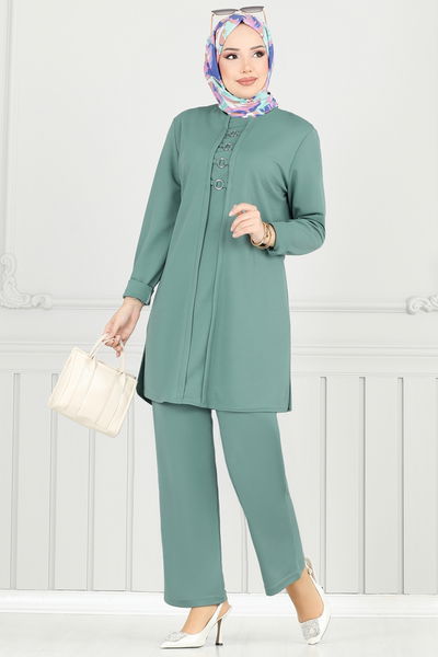 P.L. - Halka Detay Tesettür Takım PL9146-MS Mint - 362301