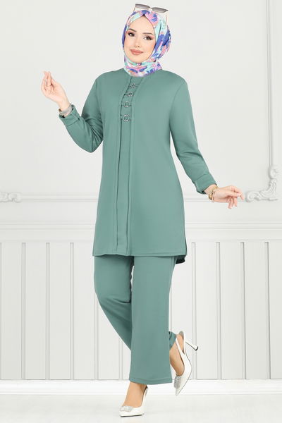 P.L. - Halka Detay Tesettür Takım PL9146-MS Mint - 362302