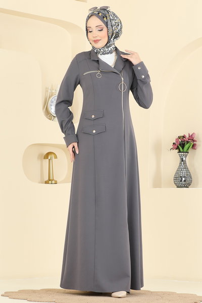 S.L. - Halka Fermuarlı Dabıl Ferace 2809SL432-MS Antrasit - 425998