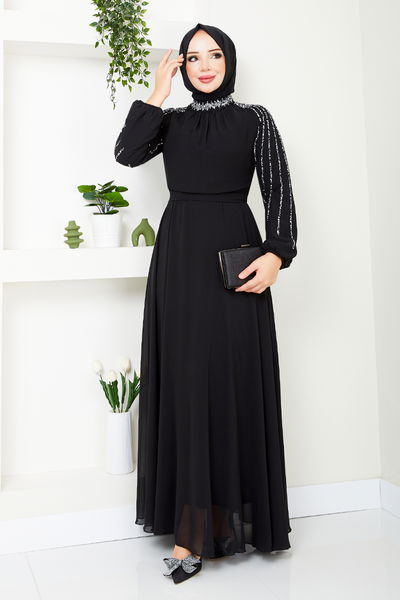 MRV L.P.N. - Handles Embroidered Evening dress 6089LPN909-M Black - 344520