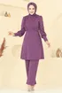 İnci Detay Tesettür Takım ASM2809-MS Koyu Lila - Thumbnail