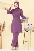 A.S.M. - İnci Detay Tesettür Takım ASM2809-MS Koyu Lila