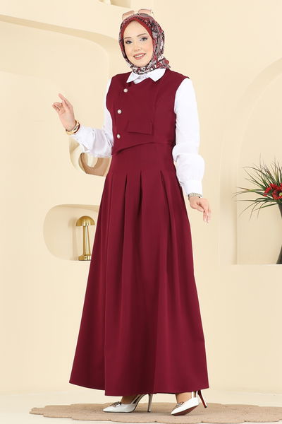 A.S.N. - İnci Düğmeli Jileli Takım 342ASN888-MS Bordo - 427304