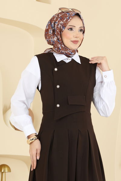 A.S.N. - İnci Düğmeli Jileli Takım 342ASN888-MS Kahve - 427360