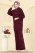 İnci Taş Detaylı Triko Takım 1335MT581-MS Bordo - Thumbnail