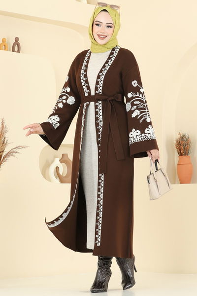 K.L. - İşleme Detay Triko Hırka 10493KL398-MS Kahve - 391753