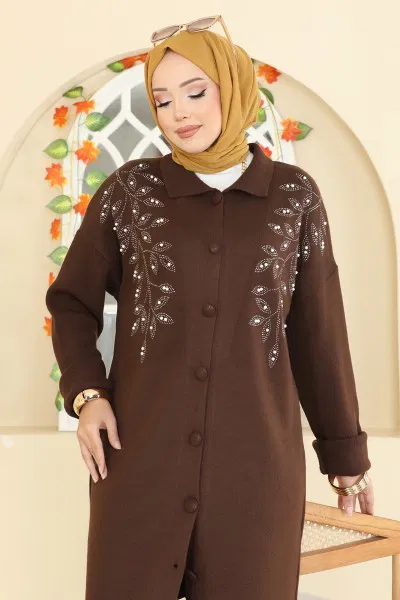 A.Y.D. - İşleme Detaylı Triko Takım 2745AYD574-MS Kahve