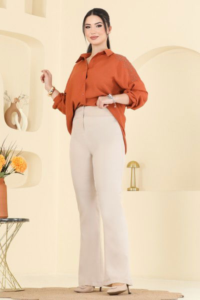 A.B. - İspanyol Paça Dabıl Pantolon 8210AB368-MS Taş