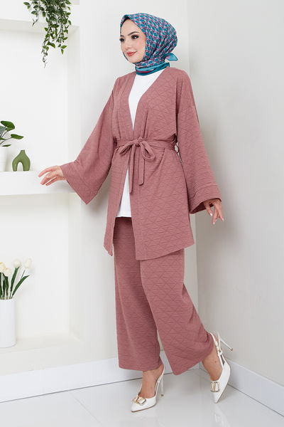 MRV L.N.A. - Kapitone Detaylı Üçlü Takım 1814LNA1042-M Gül Kurusu - 347226